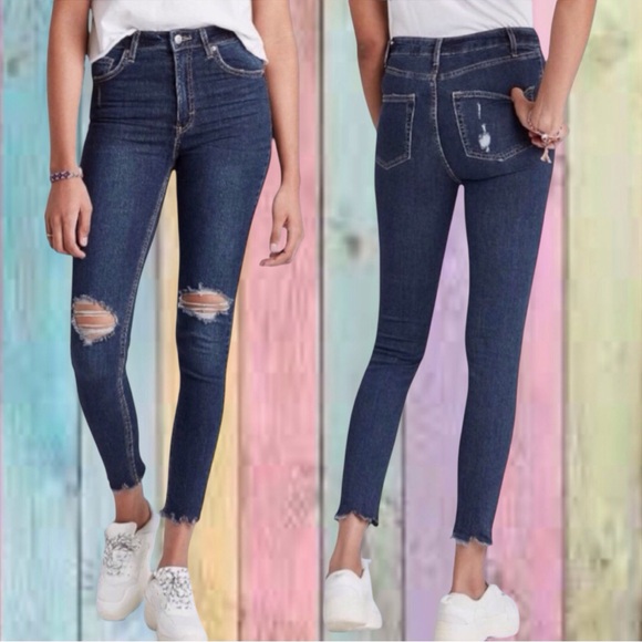 wild fable Denim - Wild Fable Blue Highest Rise Distressed Raw Hem Skinny Jeans NWT